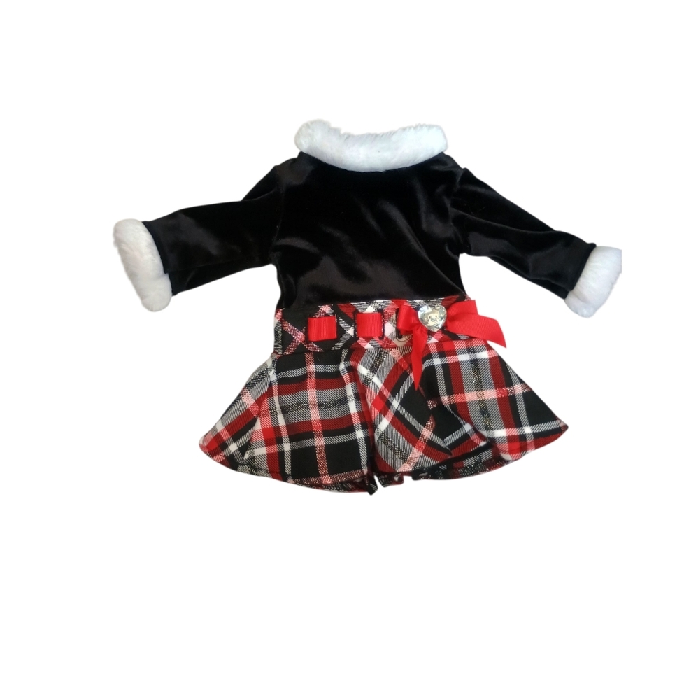 Dollie And Me Baby Doll Black and Red Plaid Holiday Dress with Faux Fur Trim